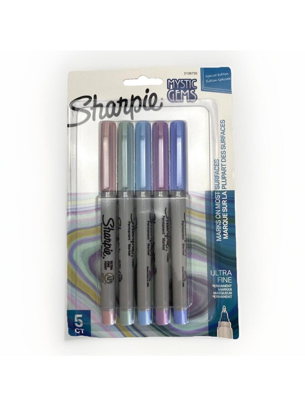 Sharpie Mystic Gems Fine Point Permanent Marker 5 Pc Light Teal, Pink, Blue, NEW